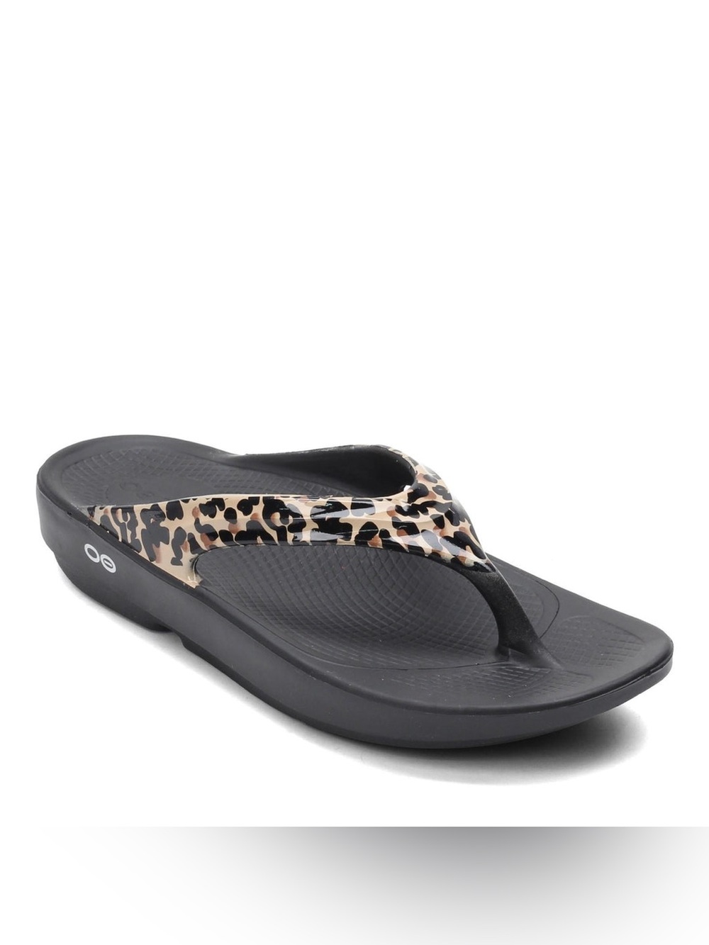 OOFOS OOlala Thong Platform Sandal Black Leopard Print Womens 8